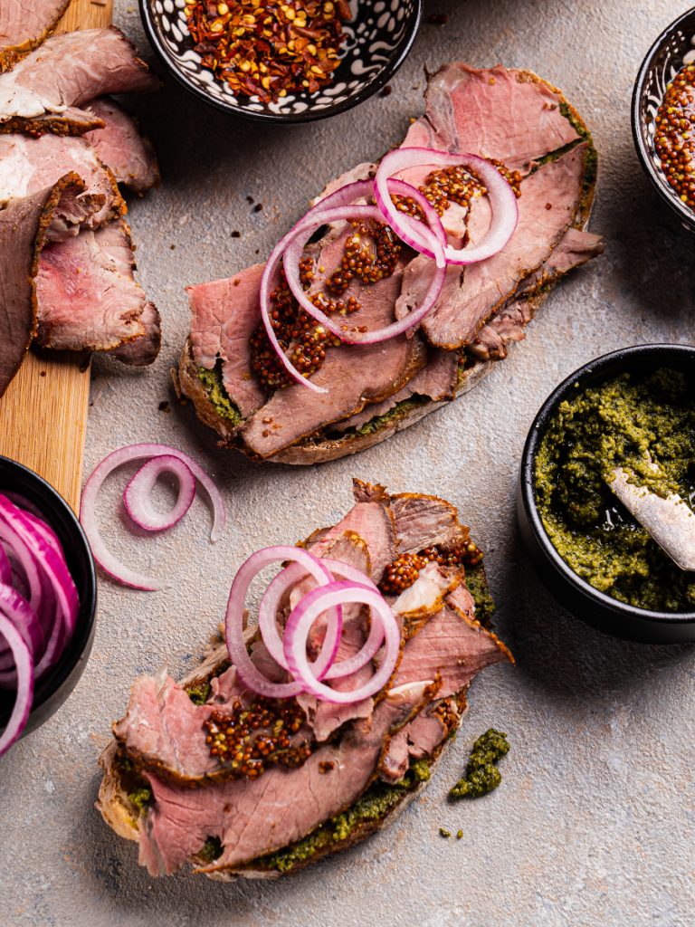 Open Faced Beef Sandwiches - Food Photography