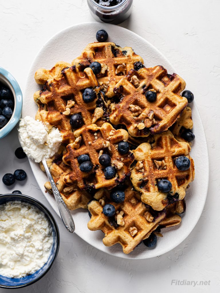 Healthy Ricotta Blueberry Waffles Fit Diary