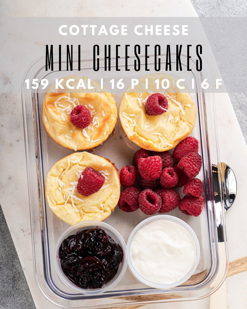 Mini Cottage Cheese Cheesecakes - bite-size healthy desserts made with cottage cheese with calories and macros