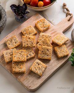 Golden baked sourdough bread mini toasts for canapé recipes