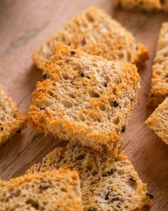 Crispy mini sourdough toast squares made for healthy appetizers
